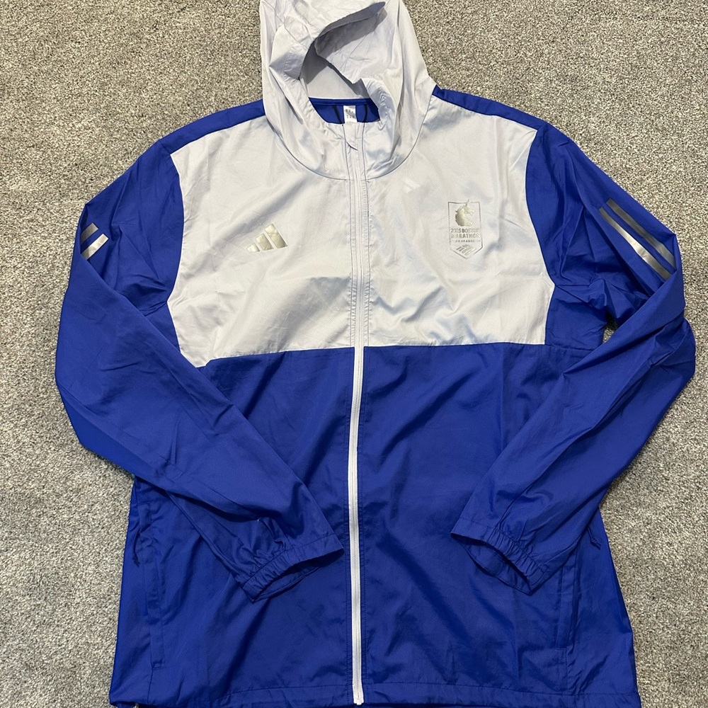Boston Marathon 2025 Adidas Windbreaker in Blue + White